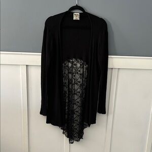 Vocal Black Cardigan with Lace Detail